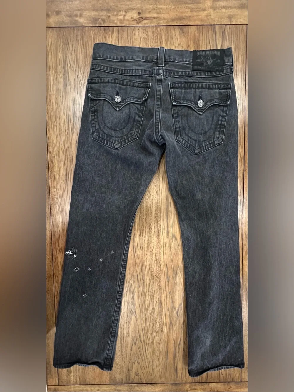 True Religion Men's Black Washed Straight Jeans